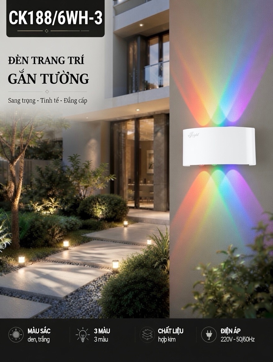 Đèn rọi led 3 màu CK188/6WH-3